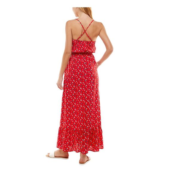 KINGSTON GREY Womens Red Tie Adjustable Peplum Hem Pullover Maxi Dress S - Picture 2 of 4